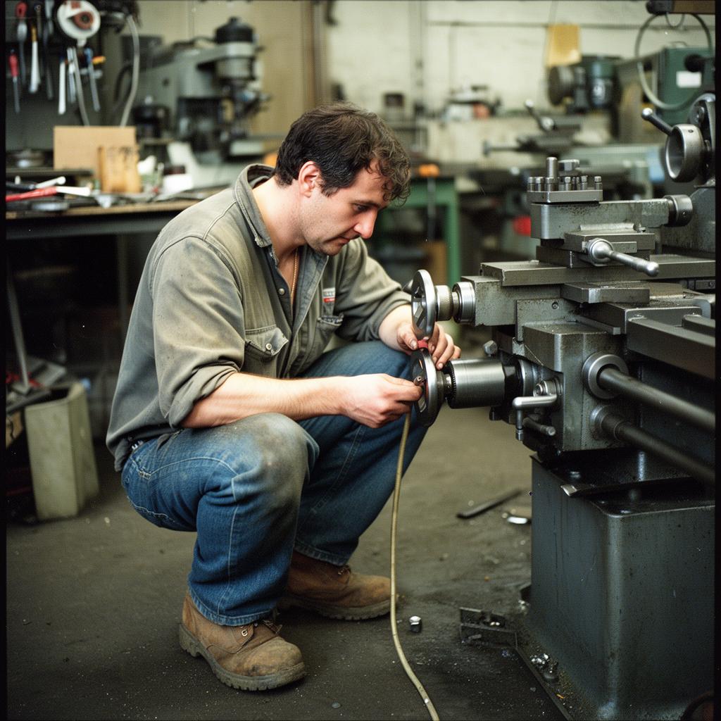 A blue collar worker focused on their craft in the workshop