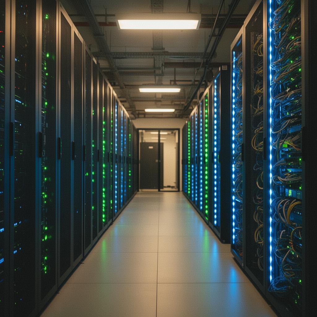 Technician inspecting servers in a digital infrastructure facility